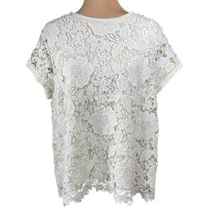 Cato Lace Overlay T-Shirt Top Cream XL Extra Large Short Sleeve